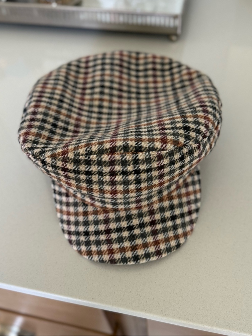 ZARA Houndstooth Newsboy Cap Baker Boy Hat Plaid Neutral Size M